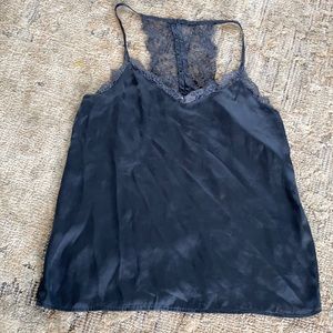 Blue, silk camisole with lace trim